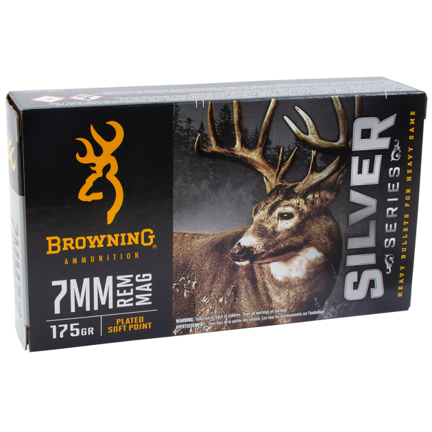 Browning Ammo B192600071  Silver 7mmRem Mag 175gr Plated Soft Point 20 Per Box/10 Case