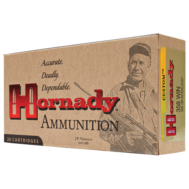 Hornady 91318 Custom  358Win 200gr InterLock Spire Point 20 Per Box/10 Case