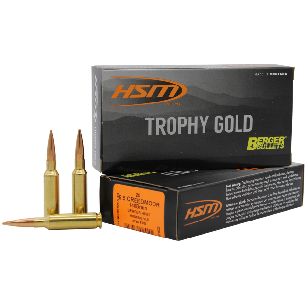 HSM 65CREEDMOOR140VLD Trophy Gold Extended Range 6.5 Creedmoor 140 gr Berger Hybrid Tactical Open Tip Match 20 Per Box/ 25 Case