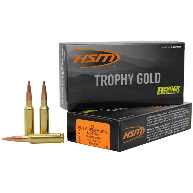 HSM 65CRD130VLD Trophy Gold Extended Range 6.5 Creedmoor 130 gr Berger Hunting VLD Match 20 Per Box/ 25 Case