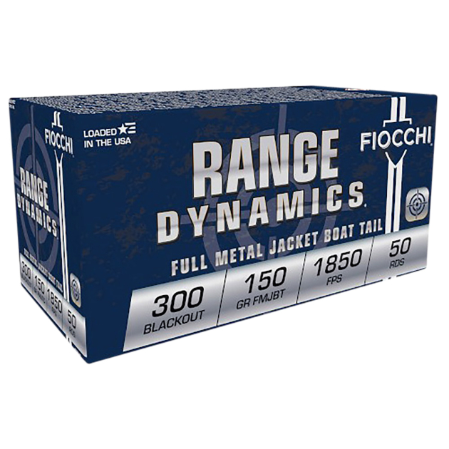 Fiocchi 300BLKC Range Dynamics  300Blackout 150gr Full Metal Jacket Boat Tail 50 Per Box/10 Case