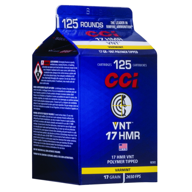 CCI 923CC VNT Rimfire 17HMR 17gr Varmint Tipped 125 Per Box/10 Case