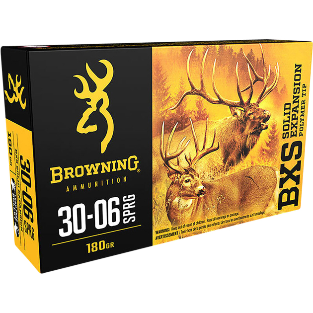 Browning Ammo B192430061 BXS Copper Expansion 30-06Springfield 180gr Lead Free Solid Expansion Polymer Tip 20 Per Box/10 Case