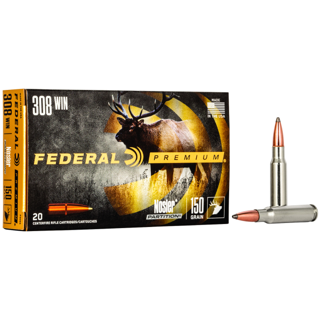 Federal P308S Premium  308Win 150gr Nosler Partition 20 Per Box/10 Case
