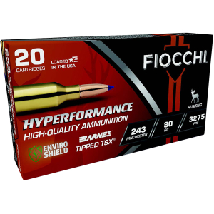 Fiocchi 243TTSX Hyperformance  243Win 80gr Barnes Tipped TSX 20 Per Box/10 Case