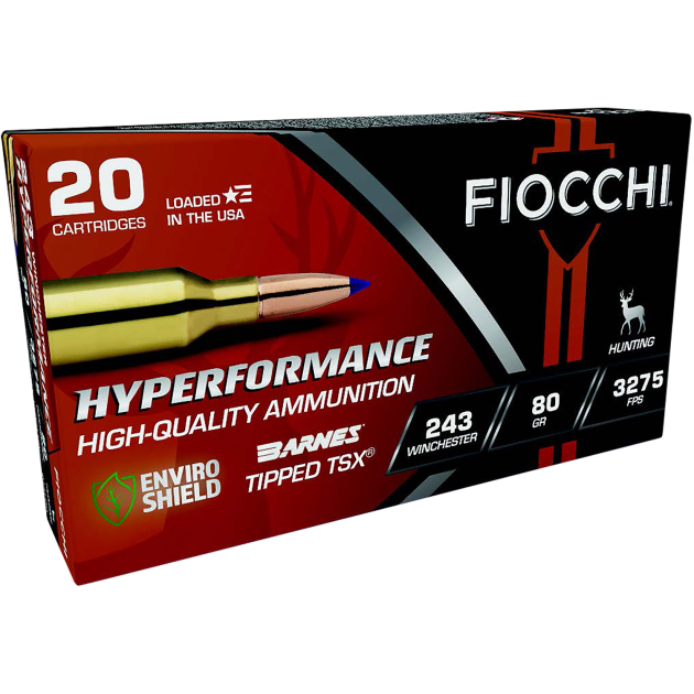 Fiocchi 243TTSX Hyperformance  243Win 80gr Barnes Tipped TSX 20 Per Box/10 Case