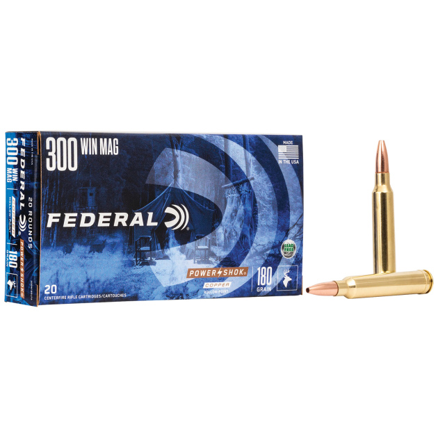 Federal A300W180LFA Power-Shok Copper 300WinMag 180gr Copper Hollow Point 20 Per Box/10 Case