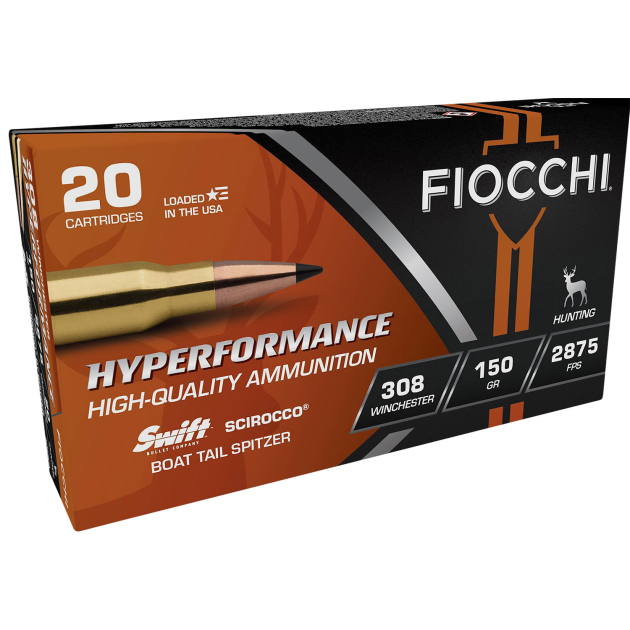 Fiocchi 308SCA Hyperformance  308Win 150gr Swift Scirocco II Bonded 20 Per Box/10 Case
