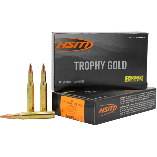 HSM 270150VLD Trophy Gold Extended Range 270 Win 150 gr Berger Hunting VLD Match 20 Per Box/ 20 Case