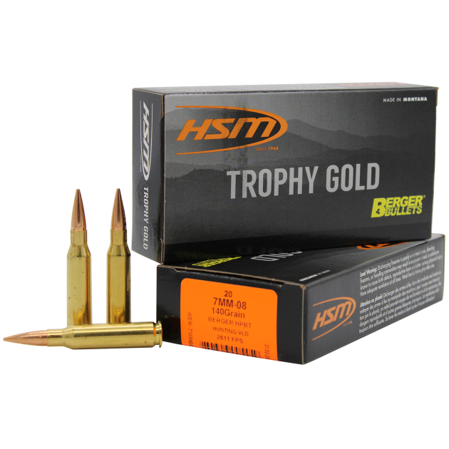 HSM 7MM08140VLD Trophy Gold Extended Range 7mm-08 Rem 140 gr Berger Hunting VLD Match 20 Per Box/ 25 Case