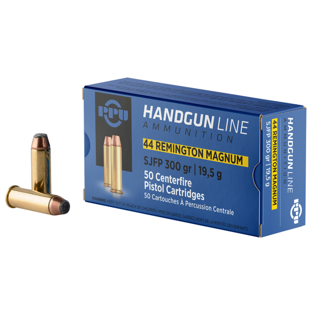PPU PPH44MF Handgun  44RemMag 300gr Semi Jacketed Flat Point 50 Per Box/10 Case