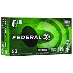 Federal BC45CT1 BallistiClean Reduced Hazard Training 45ACP 155gr Lead Free Frangible 50 Per Box/20 Case