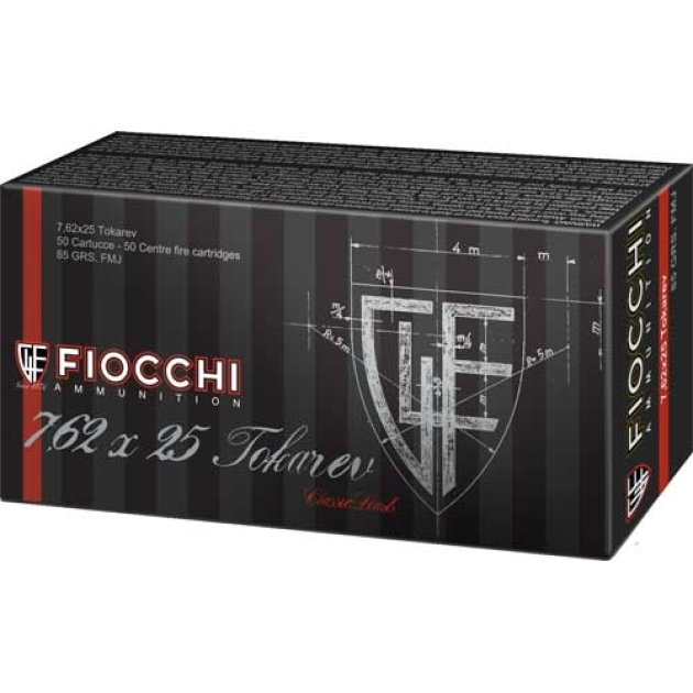 FIOCCHI 7.62X25 TOKAREV - 85GR FMJ 50RD 20BX/CS