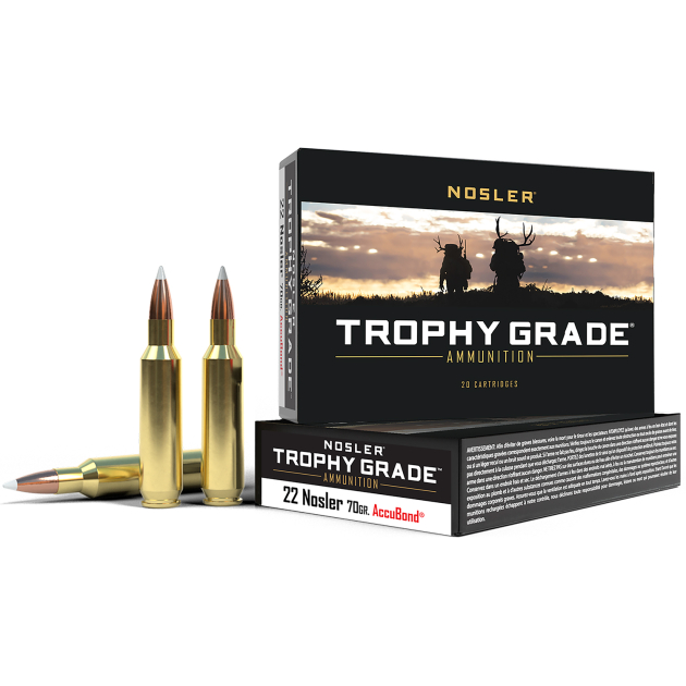 Nosler 60918 Trophy Grade  22Nosler 70gr Nosler AccuBond 20 Per Box/20 Case