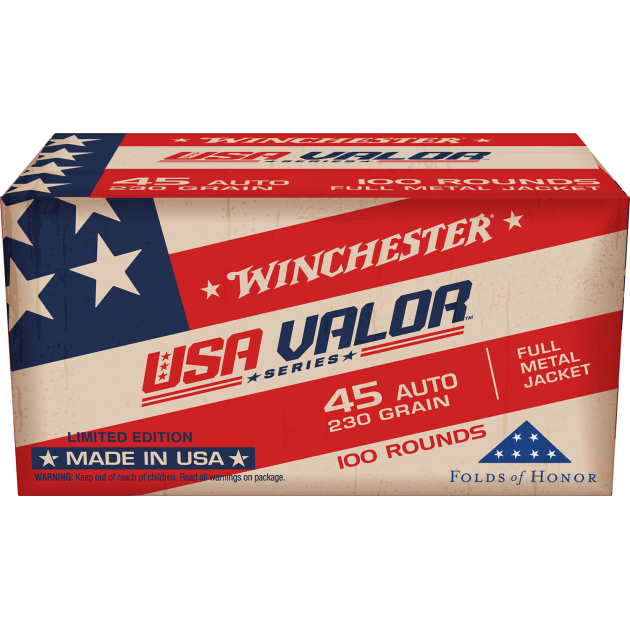 Winchester Ammo USAV45A USA Valor  45ACP 230gr Full Metal Jacket 100 Per Box/5 Case