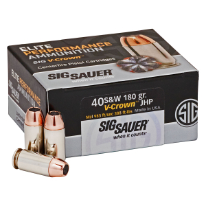 Sig Sauer E40SW250 Elite Performance  40S&W 180gr V-Crown Jacketed Hollow Point 50 Per Box/10 Case