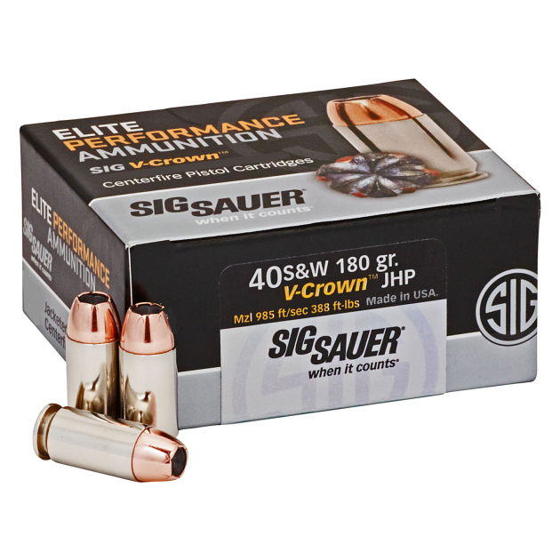 Sig Sauer E40SW250 Elite Performance  40S&W 180gr V-Crown Jacketed Hollow Point 50 Per Box/10 Case