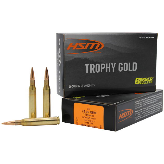 HSM 2506115VLD Trophy Gold Extended Range 25-06 Rem 115 gr Berger Hunting VLD Match 20 Per Box/ 20 Case