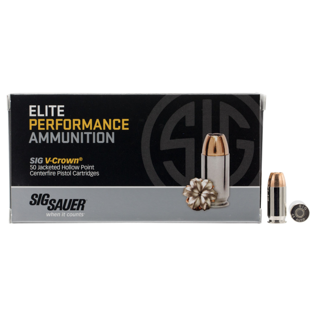 Sig Sauer E45AP250 Elite Performance  45ACP 230gr V-Crown Jacketed Hollow Point 50 Per Box/10 Case