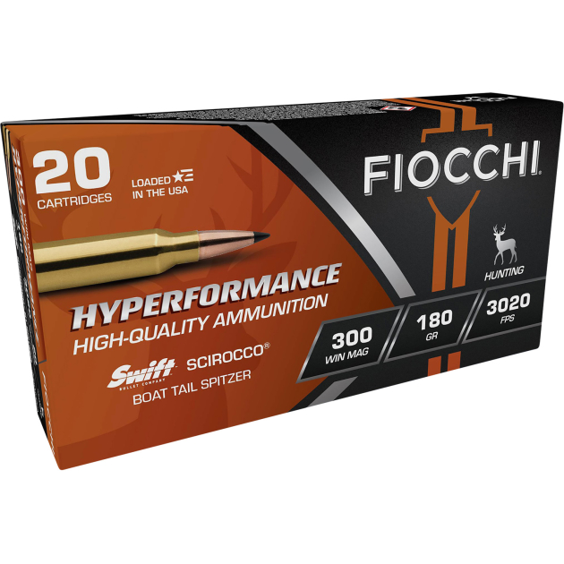 Fiocchi 300WMSCA Hyperformance  300WinMag 180gr Swift Scirocco II Boat Tail Spitzer 20 Per Box/10 Case