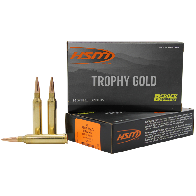 HSM 7MAG168VLD Trophy Gold Extended Range 7mm Rem Mag 168 gr Berger Hunting VLD Match 20 Per Box/ 20 Case
