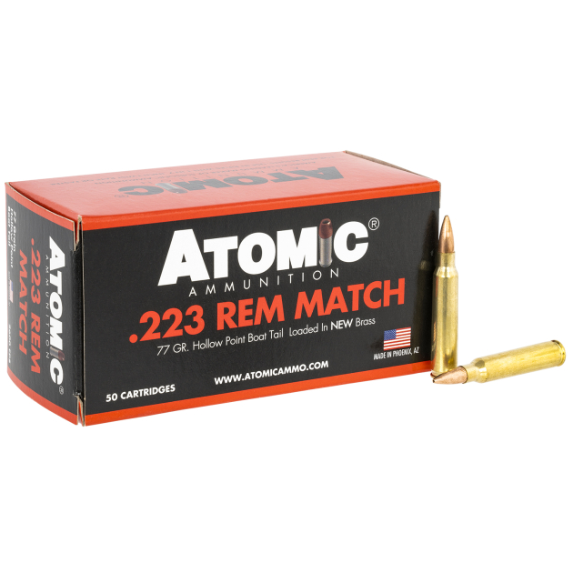 Atomic Ammunition 00427 Rifle Match 223Rem 77gr Hollow Point Boat Tail 50 Per Box/10 Case