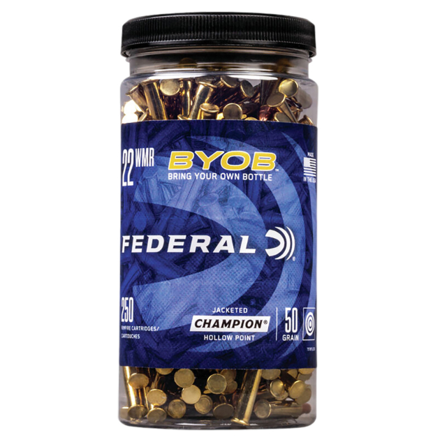Federal 757BTL250 Champion Training BYOB 22WMR 50gr Jacketed Hollow Point 250 Per Box/8 Case