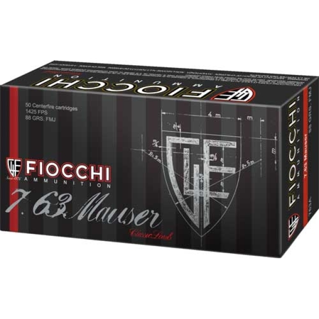 FIOCCHI 7.63 MAUSER 88GR FMJ - 50RD 20BX/CS