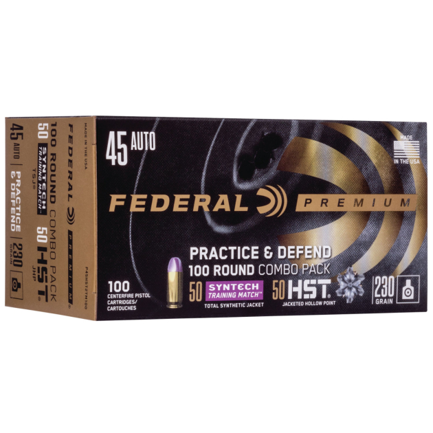 Federal P45HST2TM100 Premium Practice & Defend 45ACP 230gr HST JHP/Syntech TSJ 100 Per Box/5 Case