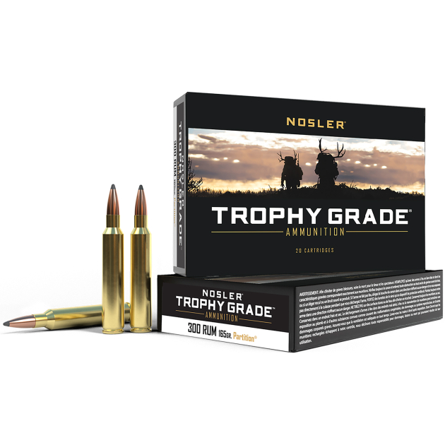 Nosler 60064 Trophy Grade  300RUM 165gr Nosler Spitzer Partition 20 Per Box/10 Case