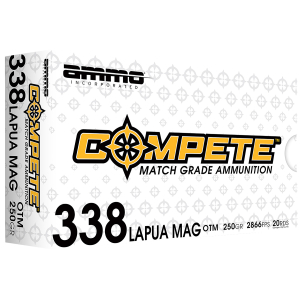 Ammo Inc 338LM250BTHPA20 Compete  338LapuaMag 250gr Open Tip Match 20 Per Box/10 Case