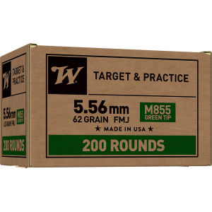 Winchester Ammo WM855200 USA M855 Green Tip 5.56x45mmNATO 62gr Full Metal Jacket 200 Per Box/4 Case