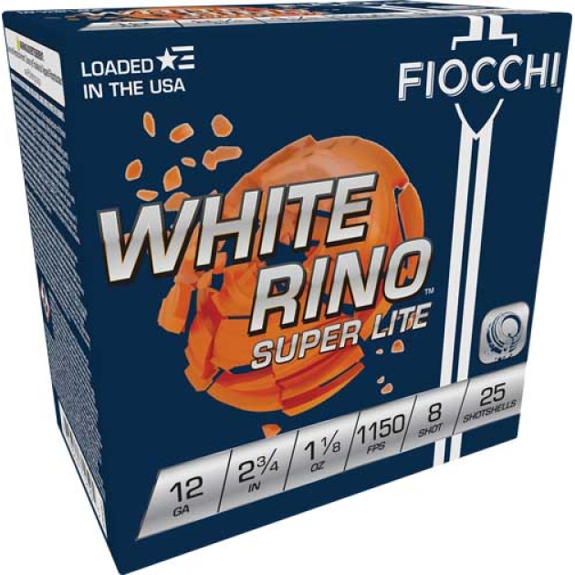 FIOCCHI WHITE RINO 12GA 2.75" - 1-1/8OZ #8 1150FPS 250RD CASE