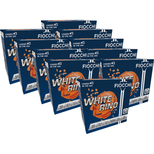 FIOCCHI WHITE RINO 12GA 2.75" - 1-1/8OZ #7.5 1250FPS 250R CASE