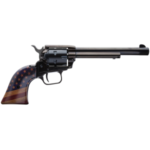 Heritage Mfg RR22B6GOLDUSA Rough Rider  22 LR 6 Shot, 6.50" Black Oxide Steel Barrel, Black Oxide Zinc Alloy Frame, Black Oxide Cylinder, Gold USA Flag Grip, Exposed Hammer