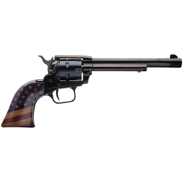 Heritage Mfg RR22B6GOLDUSA Rough Rider  22 LR 6 Shot, 6.50" Black Oxide Steel Barrel, Black Oxide Zinc Alloy Frame, Black Oxide Cylinder, Gold USA Flag Grip, Exposed Hammer