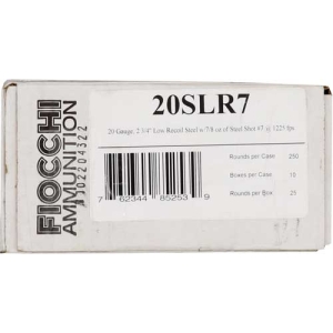 FIOCCHI STEEL 20GA 2.75" 7/8OZ - #7 1225FPS 250RD CASE LOT