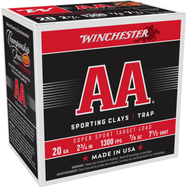 WINCHESTER AA 20GA 2.75" 7/8OZ - #7.5 1300FPS 250RD CASE LOT