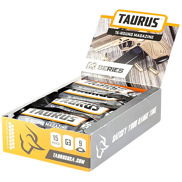 Taurus 389000901 G3 Magazine Pop Display 15rd 9mmLuger Black Steel w/ Polymer Base Plate (12 Mags)