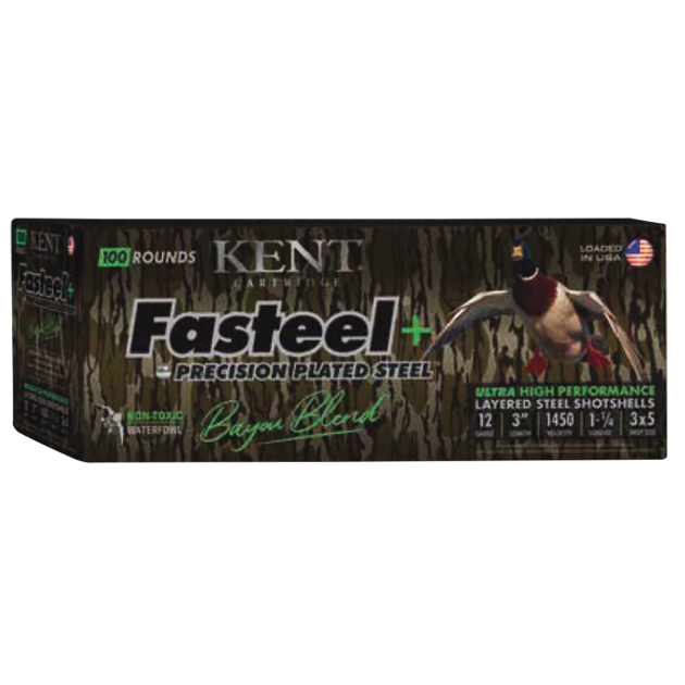 Kent Cartridge CC123FSP363X5 Fasteel + Precision Steel Sports South Exclusive Bayou Blend 12Gauge 3" 1 1/4oz 3x5Shot 100Per Box/2 Case *Case Only