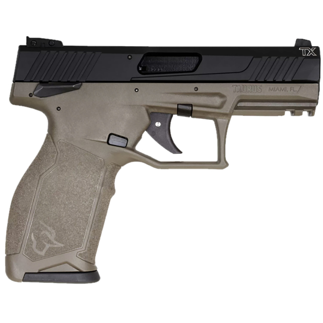 Taurus 1-2TX22141O 2TX  Full Size Frame 22 LR 22+1 4.60" Matte Black Threaded Barrel, Black Anodized Serrated Slide, OD Green Polymer Frame w/Picatinny Rail, Textured Grip