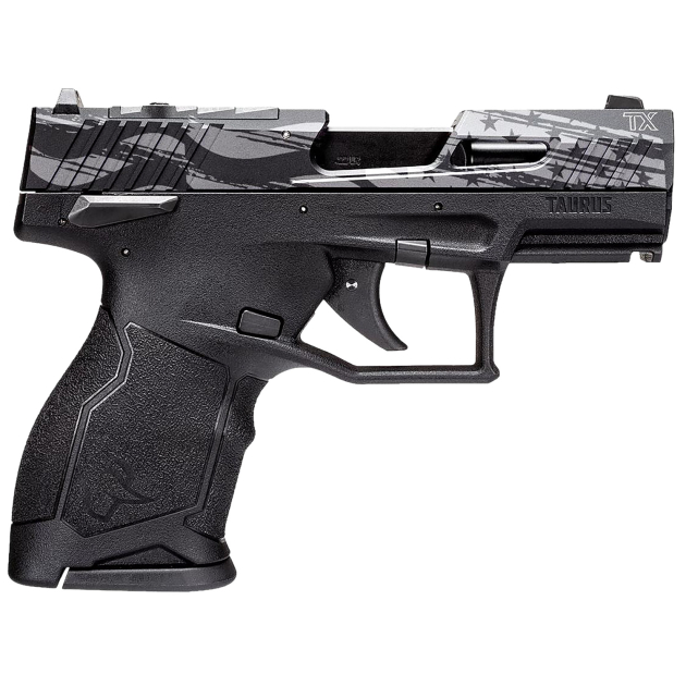 Taurus 1TX2213110US5 TX22C T.O.R.O. Compact Frame 22 LR 10+1 3.60" Matte Black Threaded Barrel, Engraved Distressed USA Flag Optic Ready/Serrated Slide, Black Polymer Frame