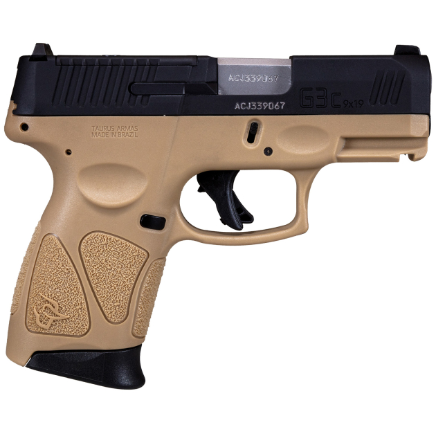 Taurus 1G3CP931T G3C  9mm Luger Caliber with 3.26" Barrel, 12+1 Capacity, Brown Polymer with Picatinny Rail Frame, Serrated Matte Black Tenifer Steel with T.O.R.O Optic Cut Slide, & Brown Polymer Grip