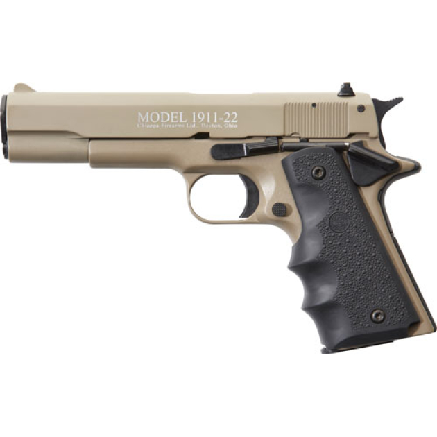 CHIAPPA 1911-22 22LR 5" FS - 10RD TAN/RUBBER