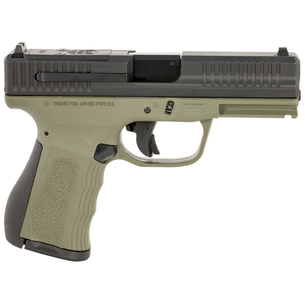 FMK FMKG49OD G3  9mm Luger 14+1 4" Stainless Steel Barrel, Black Optic Cut/Serrated Carbon Steel Slide, OD Green Polymer Frame w/Picatinny Rail, Black Backstrap Grip