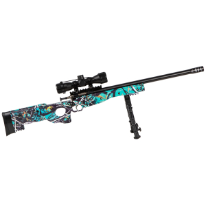 Crickett KSA2149 Precision Package 22 LR Caliber with 1rd Capacity, 16.12" Barrel, Blued Metal Finish & Fixed Thumbhole Muddy Girl Serenity Synthetic Stock Right Hand (Youth) Includes Scope & Bipod