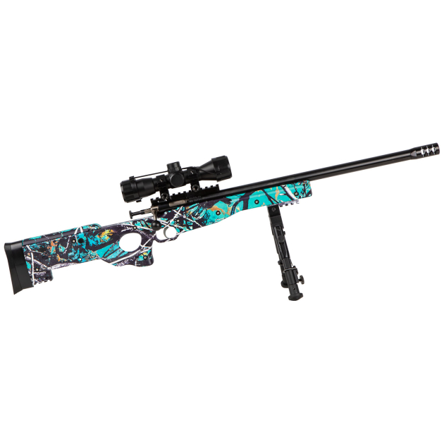 Crickett KSA2149 Precision Package 22 LR Caliber with 1rd Capacity, 16.12" Barrel, Blued Metal Finish & Fixed Thumbhole Muddy Girl Serenity Synthetic Stock Right Hand (Youth) Includes Scope & Bipod