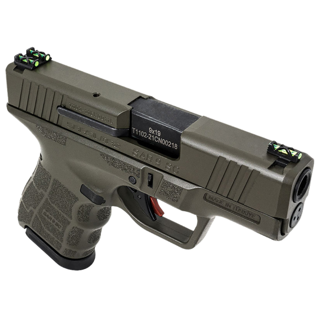 SAR USA SAR9SCOD SAR9 SC  Sub Compact Frame 9mm Luger 12+1 3.30" Black Steel Barrel, Green Serrated Steel Slide, Green Polymer Frame, Green Interchangeable Backstrap Grip