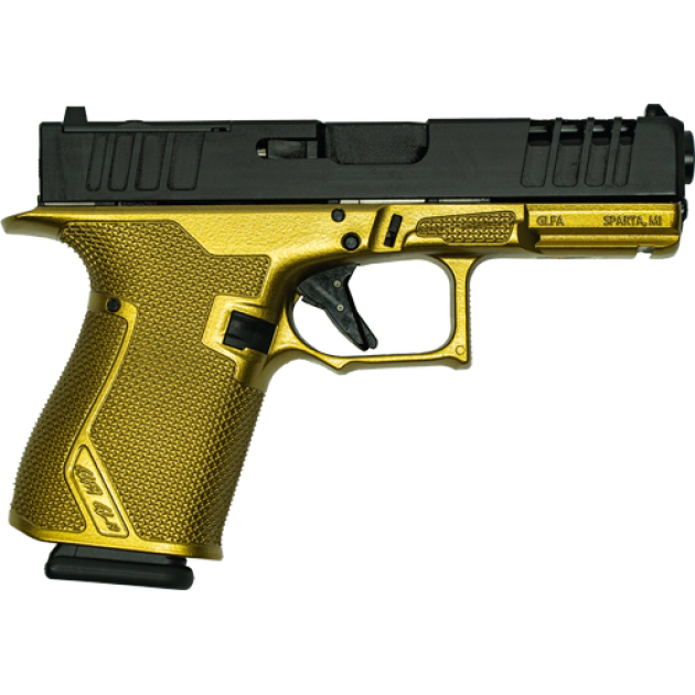 GLFA 19 STRIKER 9MM 4" 15 SHOT - BLACK SLIDE GALAXY GOLD FRAME