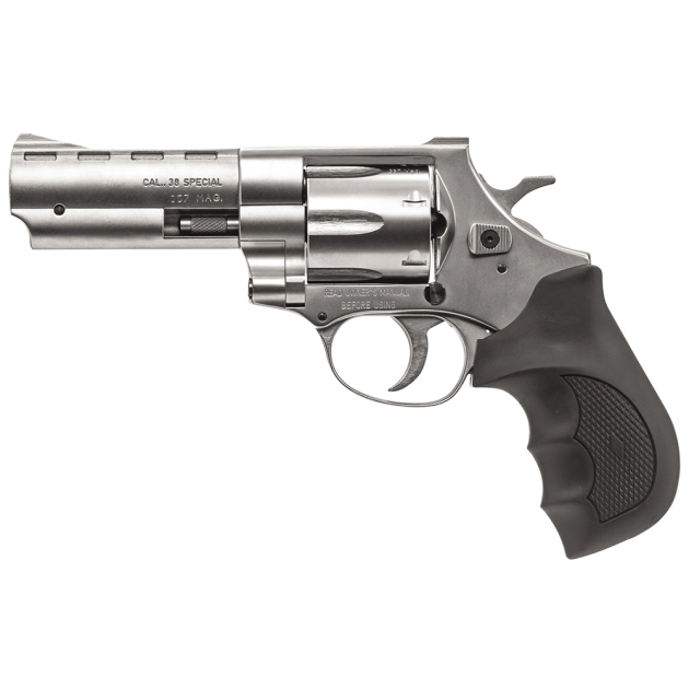 Weihrauch Guns 770128 Windicator  Medium Frame 357 Mag 6 Shot, 4" Nickel Steel Barrel, Nickel Cylinder, Nickel Steel Frame, Black Finger Grooved Rubber Grip, Spurred Hammer